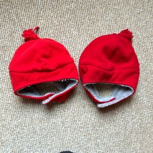 2 - Nice Caps bright red size child (2-4T) Velcro under chin winter hats
